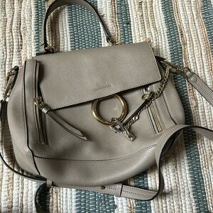 Chloe Taupe Crossbody Bag with Gold Accents